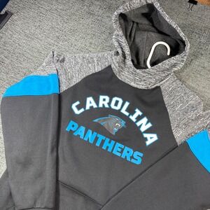 NFL Carolina Panthers Hoodie Mens Large Black Grey Blue Colorblock Pullover